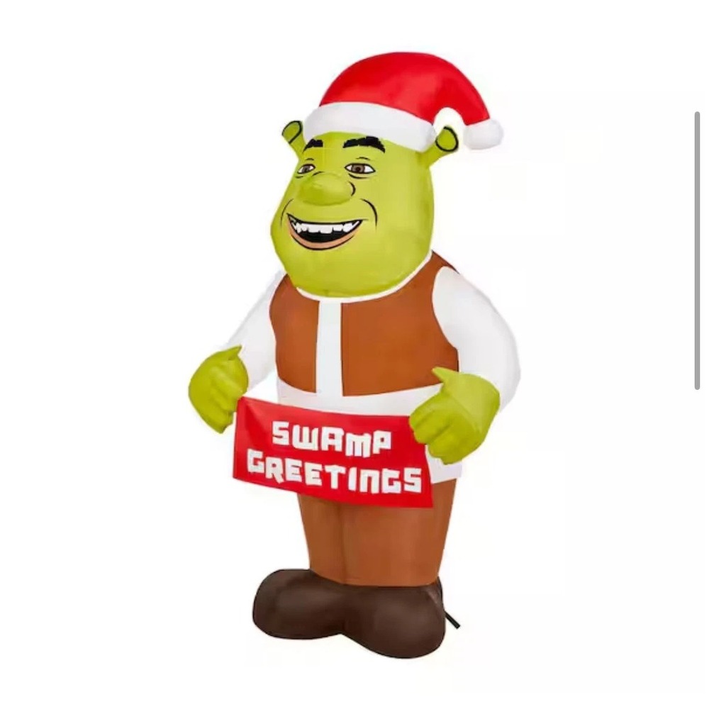 Shrek Ogre Santa Hat & Swamp Sign Christmas Airblown Inflatable NEW 3.5 Feet - Picture 4 of 5